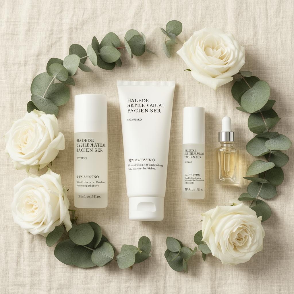 Flat-lay of natural botanical skincare products used in the signature facial.
